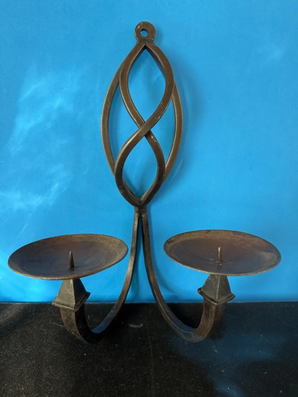 Vintage Wrought Cast Iron Sconce Wall Hanging  Double Candle Holder GOTHIC 12”